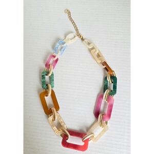 Vintage Large Lucite Multicolored Goldtone Necklace Rush by Denis and Charles